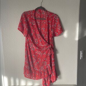 Red Floral Wrap Dress
